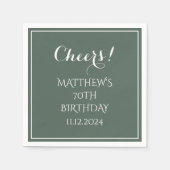 Serviette En Papier 70e anniversaire Sage Green Élégant Script Cheers (Devant)