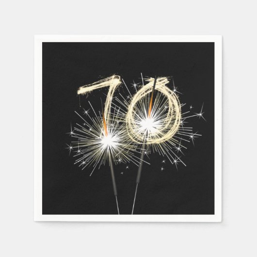 Serviette En Papier 70e anniversaire Sparklers de fête sur noir (Devant)
