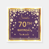 Serviette En Papier 70e anniversaire sur violet avec diamants d'or (Devant)