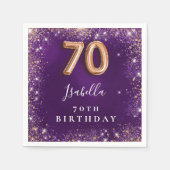 Serviette En Papier 70e anniversaire violet rose or pétillant nom (Devant)