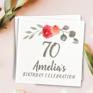 Serviette En Papier 70e anniversaire Watercolor Rose Floral Party