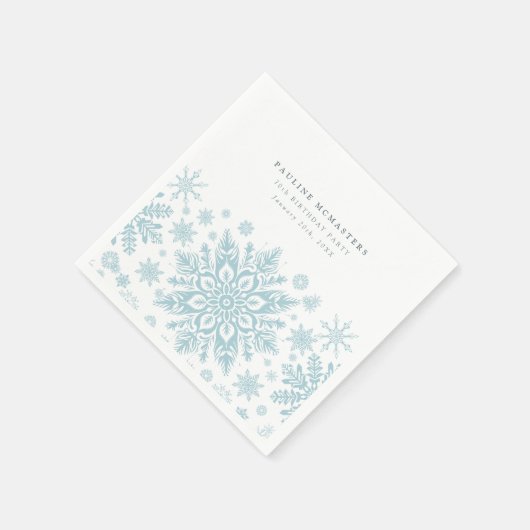 Serviette En Papier 70e fête d'anniversaire Blue White Snowflake hiver (Coin)