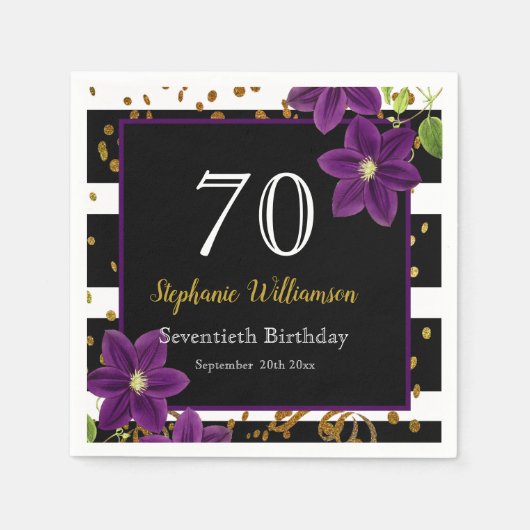 Serviette En Papier 70e fête d'anniversaire| Parties scintillant noire (Devant)