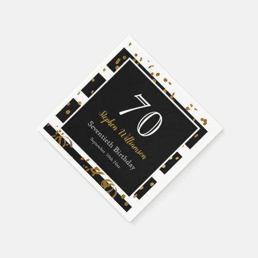 Serviette En Papier 70e fête d'anniversaire| Parties scintillant noire (Coin)