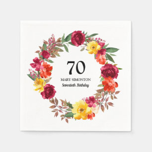 Serviette En Papier 70e fête d'anniversaire Rouge Orange Jaune Chute F