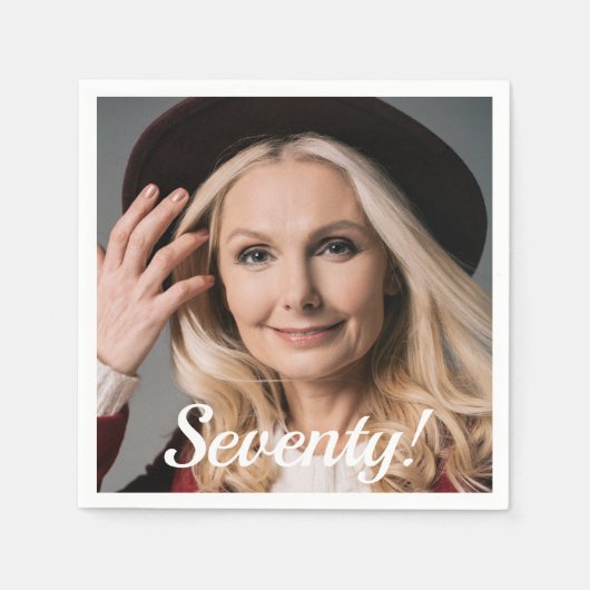 Serviette En Papier 70ème anniversaire script photo texte femme (Devant)