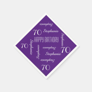 Serviette En Papier 70th Birthday Party Repeating Names Purple Paper