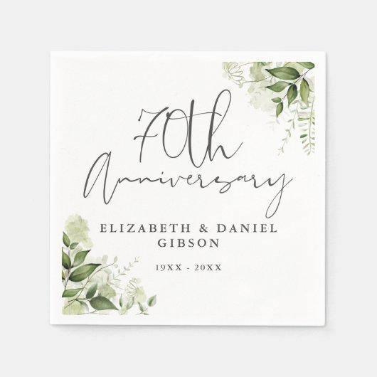 Serviette En Papier 70th Wedding Anniversary Greenery Floral (Devant)