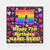 Serviette En Papier 71e anniversaire : Amour Hearts Motif, Arc-en-ciel (Devant)