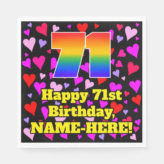 Serviette En Papier 71e anniversaire : Amour Hearts Motif, Arc-en-ciel (Devant)
