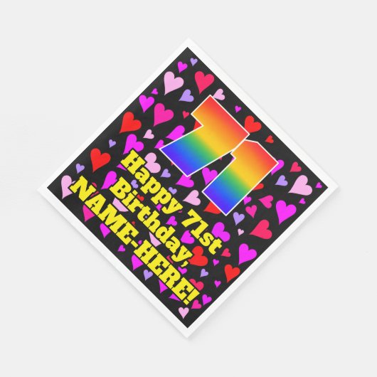 Serviette En Papier 71e anniversaire : Amour Hearts Motif, Arc-en-ciel (Coin)