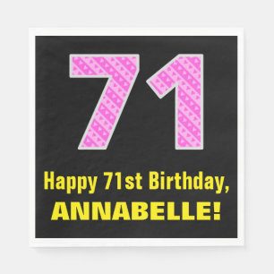 Serviette En Papier 71e anniversaire : Pink Stripes and Hearts "71" +