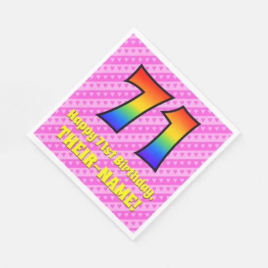 Serviette En Papier 71e anniversaire : Pink Stripes & Hearts, Arc en c (Coin)