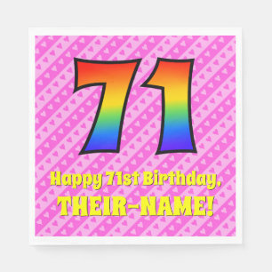 Serviette En Papier 71e anniversaire : Pink Stripes & Hearts, Rainbow 