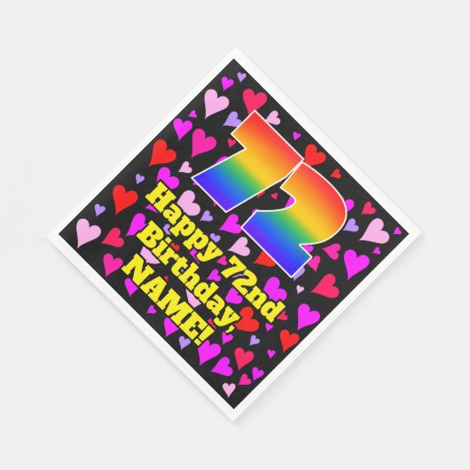 Serviette En Papier 72e anniversaire : Amour Hearts Motif, Arc-en-ciel (Coin)