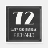 Serviette En Papier 72e anniversaire ~ Art Déco Inspiré Look "72", Nom (Devant)