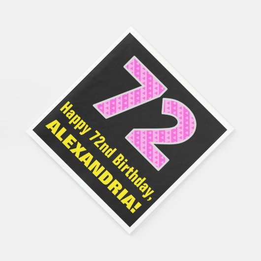 Serviette En Papier 72e anniversaire : Pink Stripes and Hearts "72" +  (Coin)