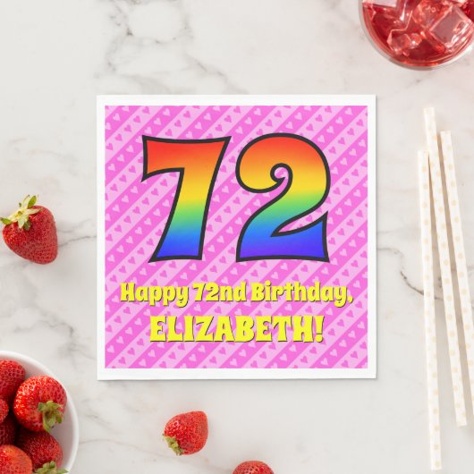 Serviette En Papier 72e anniversaire : Pink Stripes & Hearts, Arc en c (En situation)
