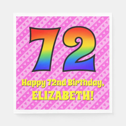 Serviette En Papier 72e anniversaire : Pink Stripes & Hearts, Arc en c (Devant)