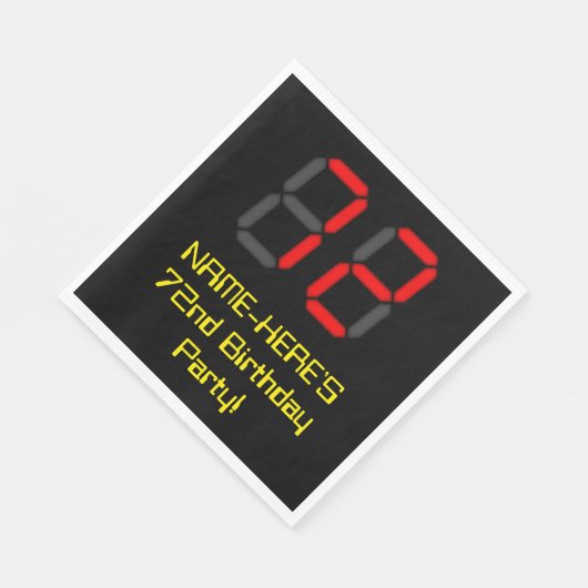 Serviette En Papier 72e anniversaire : Rouge Digital Clock Style "72"  (Coin)