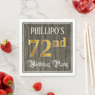 Serviette En Papier 72e fête d'anniversaire — Faux Gold & Faux Wood Lo