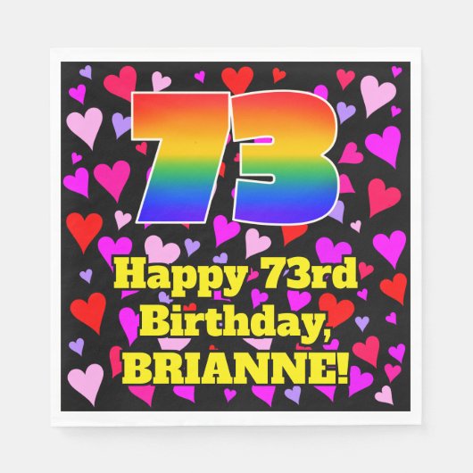 Serviette En Papier 73e anniversaire : Amour Hearts Motif, Arc en ciel (Devant)