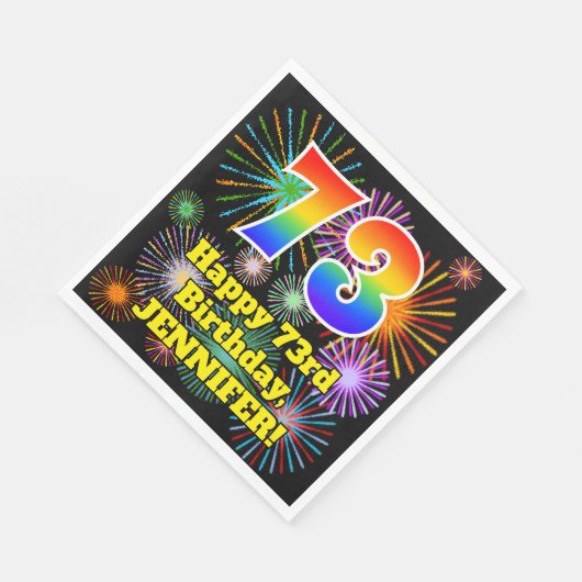 Serviette En Papier 73e anniversaire : Fun Fireworks Motif + Rainbow 7 (Coin)
