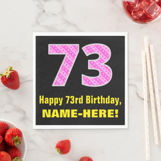 Serviette En Papier 73e anniversaire : Pink Stripes and Hearts "73" +  (En situation)