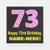 Serviette En Papier 73e anniversaire : Pink Stripes and Hearts "73" +  (Devant)