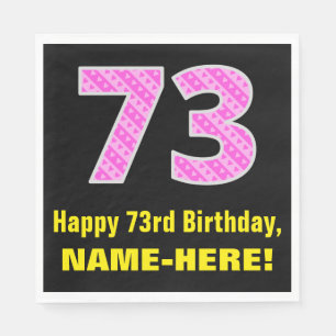 Serviette En Papier 73e anniversaire : Pink Stripes and Hearts "73" + 