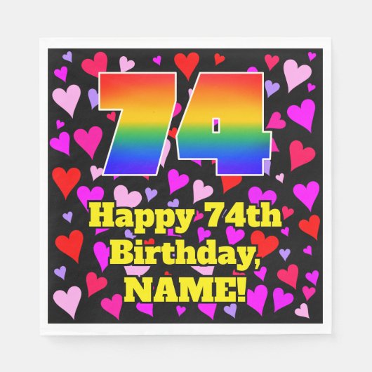 Serviette En Papier 74e anniversaire : Amour Hearts Motif, Arc en ciel (Devant)