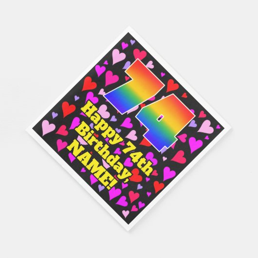 Serviette En Papier 74e anniversaire : Amour Hearts Motif, Arc en ciel (Coin)