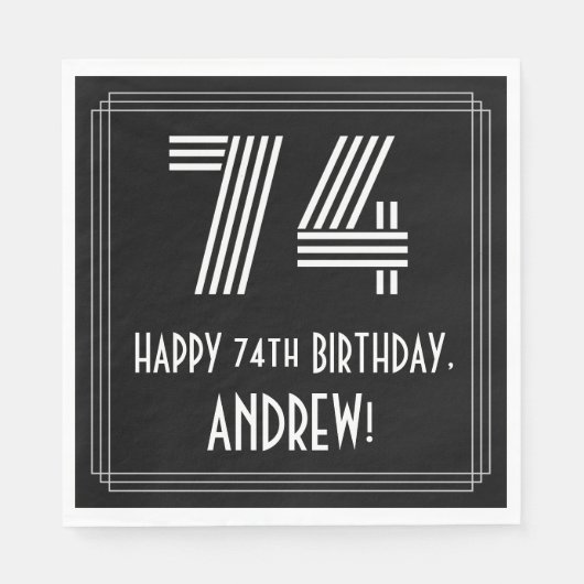 Serviette En Papier 74e anniversaire : Art Déco Inspiré Look "74" + No (Devant)
