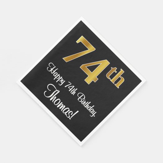 Serviette En Papier 74e anniversaire ~ Elégant Luxueux Faux Gold Look (Coin)