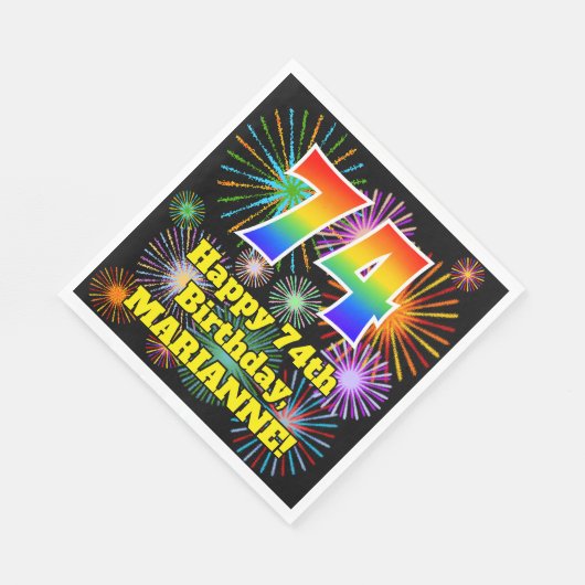 Serviette En Papier 74e anniversaire : Fun Fireworks Motif + Rainbow 7 (Coin)