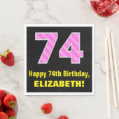 Serviette En Papier 74e anniversaire : Pink Stripes and Hearts "74" +  (En situation)