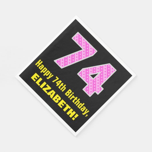 Serviette En Papier 74e anniversaire : Pink Stripes and Hearts "74" + (Coin)