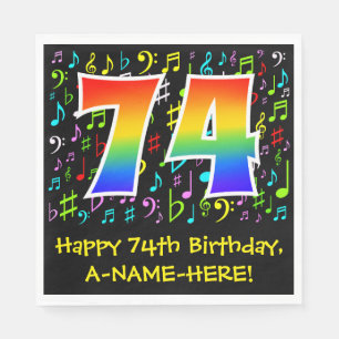 Serviette En Papier 74e anniversaire - Symboles de musique colorée, a