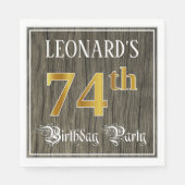 Serviette En Papier 74e fête d'anniversaire — Faux Gold & Faux Wood Lo (Devant)