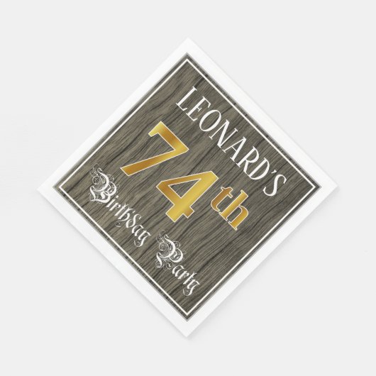 Serviette En Papier 74e fête d'anniversaire — Faux Gold & Faux Wood Lo (Coin)