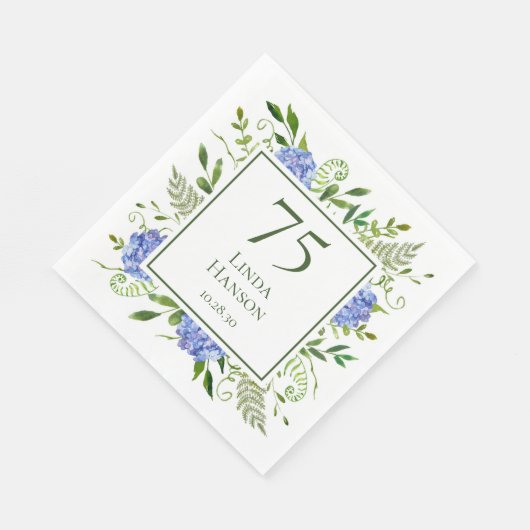 Serviette En Papier 75e anniversaire Blue Hydrangeas (Coin)