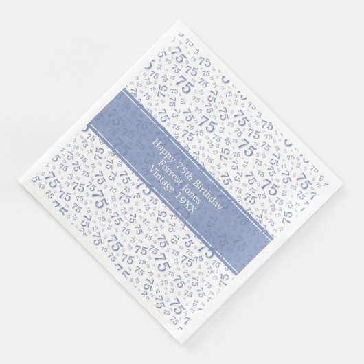 Serviette En Papier 75e anniversaire Cool Numéro Motif Bleu/Blanc (Coin)