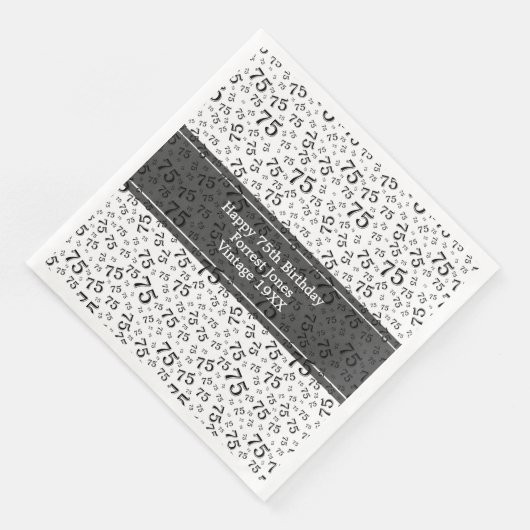Serviette En Papier 75e anniversaire Cool Numéro Motif noir/blanc (Coin)