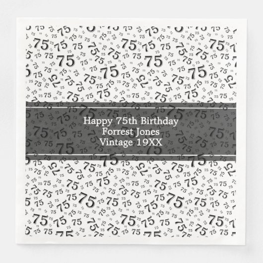 Serviette En Papier 75e anniversaire Cool Numéro Motif noir/blanc (Devant)