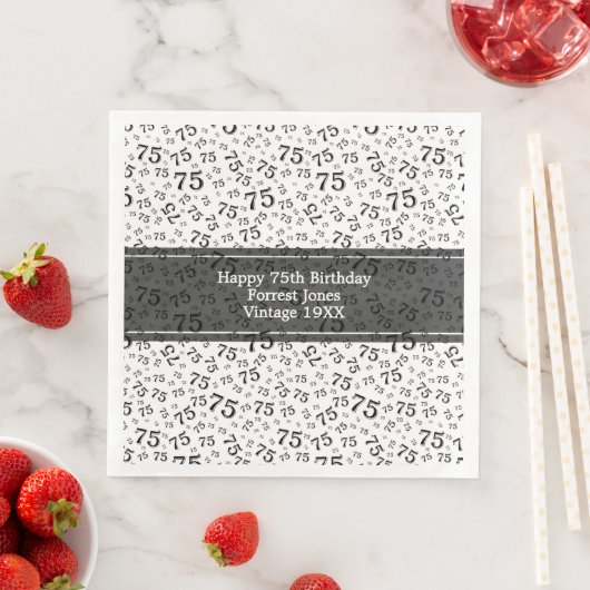 Serviette En Papier 75e anniversaire Cool Numéro Motif noir/blanc (En situation)