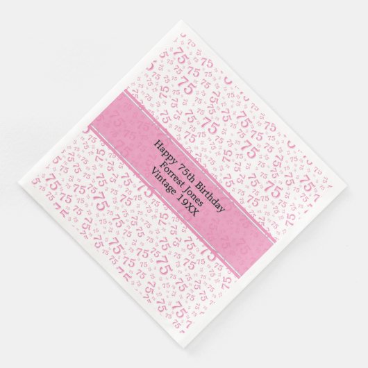 Serviette En Papier 75e anniversaire Cool Numéro Motif rose/blanc (Coin)