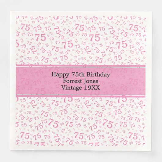 Serviette En Papier 75e anniversaire Cool Numéro Motif rose/blanc (Devant)