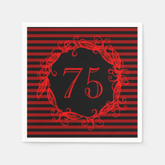 Serviette En Papier 75e anniversaire des femmes Noir Rouge Tourbillonn