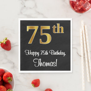 Serviette En Papier 75e anniversaire ~ Elégant Luxueux Faux Gold Look