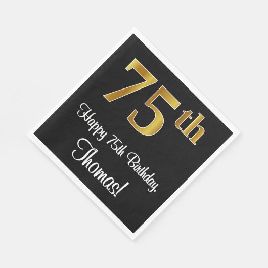 Serviette En Papier 75e anniversaire ~ Elégant Luxueux Faux Gold Look  (Coin)